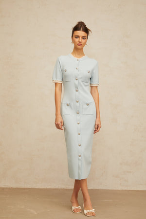 Aurohaya Mélisande light-blue pencil-silhouette knit midi dress