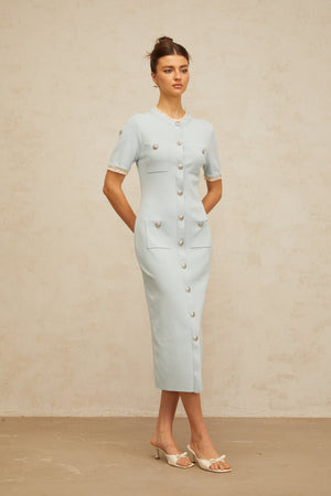 Aurohaya Mélisande light-blue pencil-silhouette knit midi dress