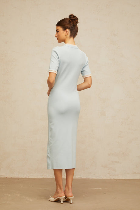Aurohaya Mélisande light-blue pencil-silhouette knit midi dress