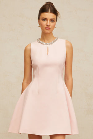 Aurohaya Clothilde pink sequined puff mini dress
