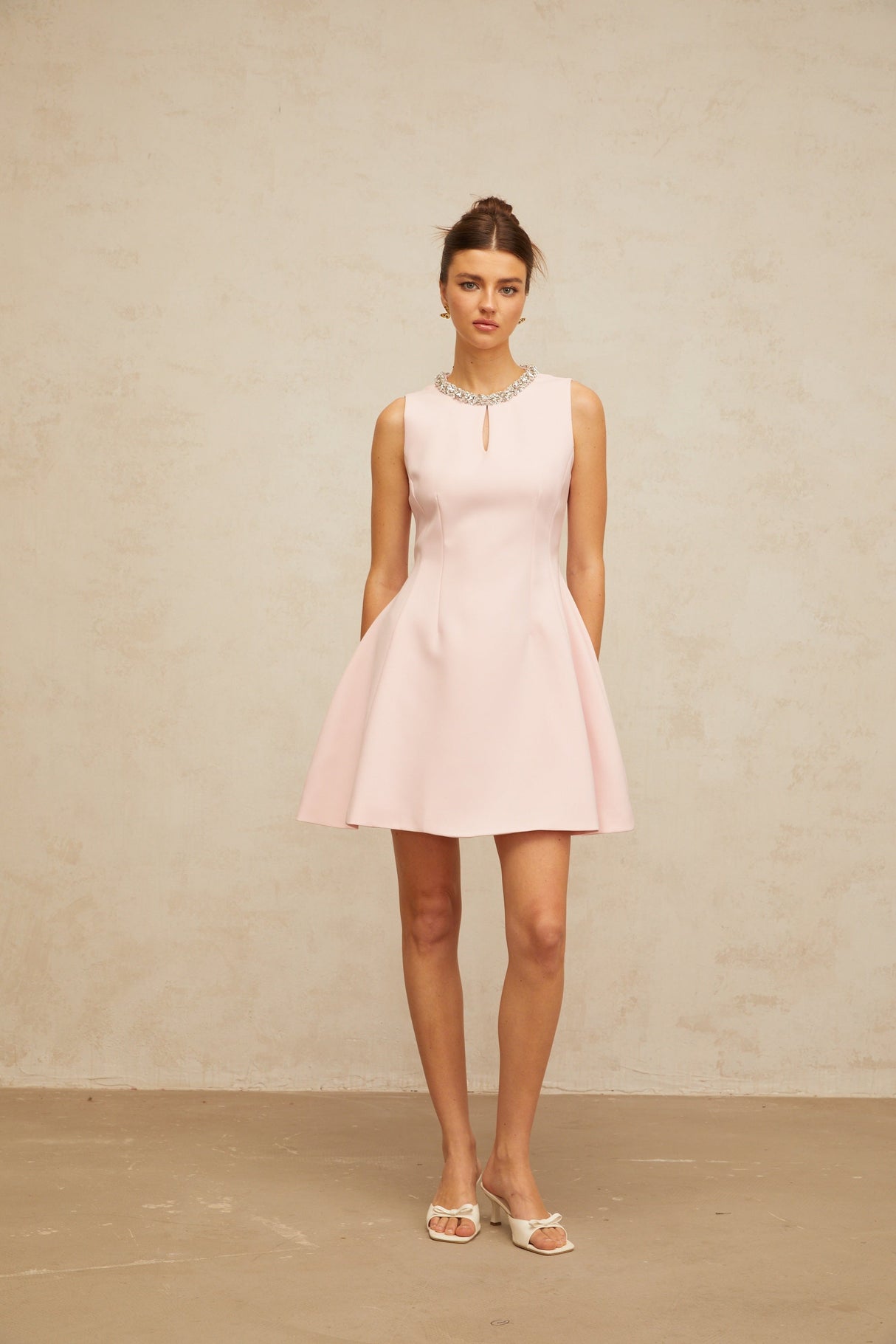 Aurohaya Clothilde pink sequined puff mini dress