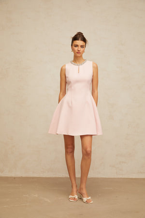 Aurohaya Clothilde pink sequined puff mini dress