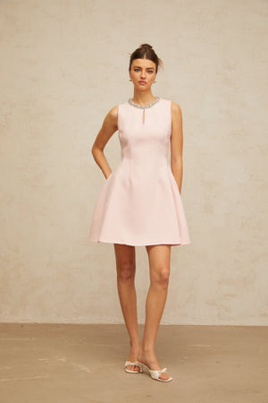 Aurohaya Clothilde pink sequined puff mini dress