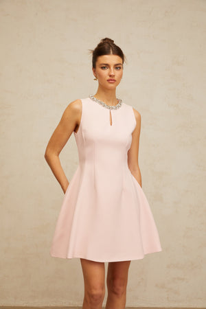 Aurohaya Clothilde pink sequined puff mini dress