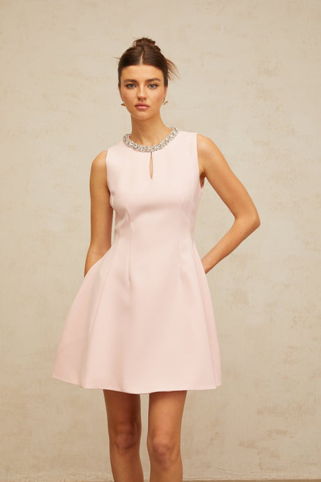 Aurohaya Clothilde pink sequined puff mini dress