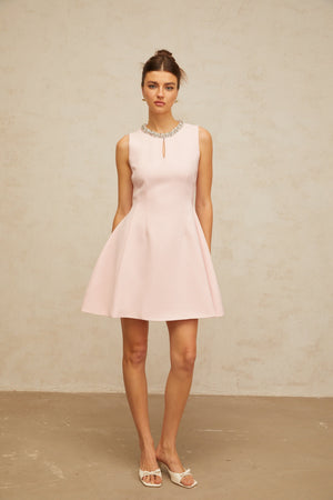 Aurohaya Clothilde pink sequined puff mini dress