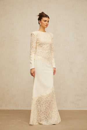Aurohaya Mathilde White Embroidered Maxi Dress