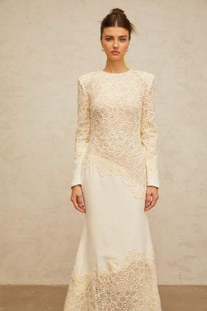 Aurohaya Mathilde White Embroidered Maxi Dress