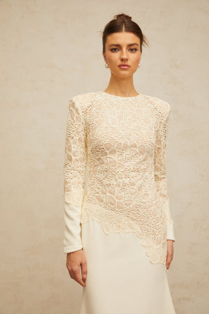 Aurohaya Mathilde White Embroidered Maxi Dress