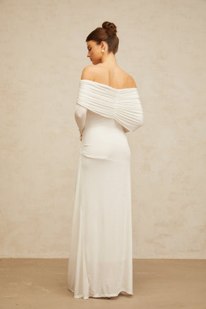 Aurohaya Hélène ruched fitted stretch maxi dress in White
