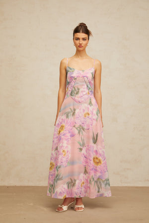 Aurohaya Gaëlle pink floral-print draped maxi dress