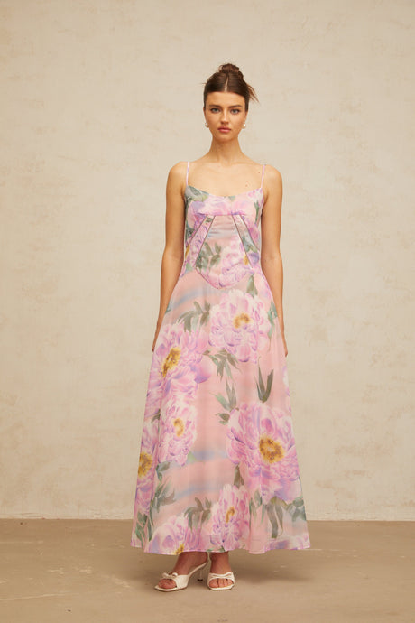 Aurohaya Gaëlle pink floral-print draped maxi dress