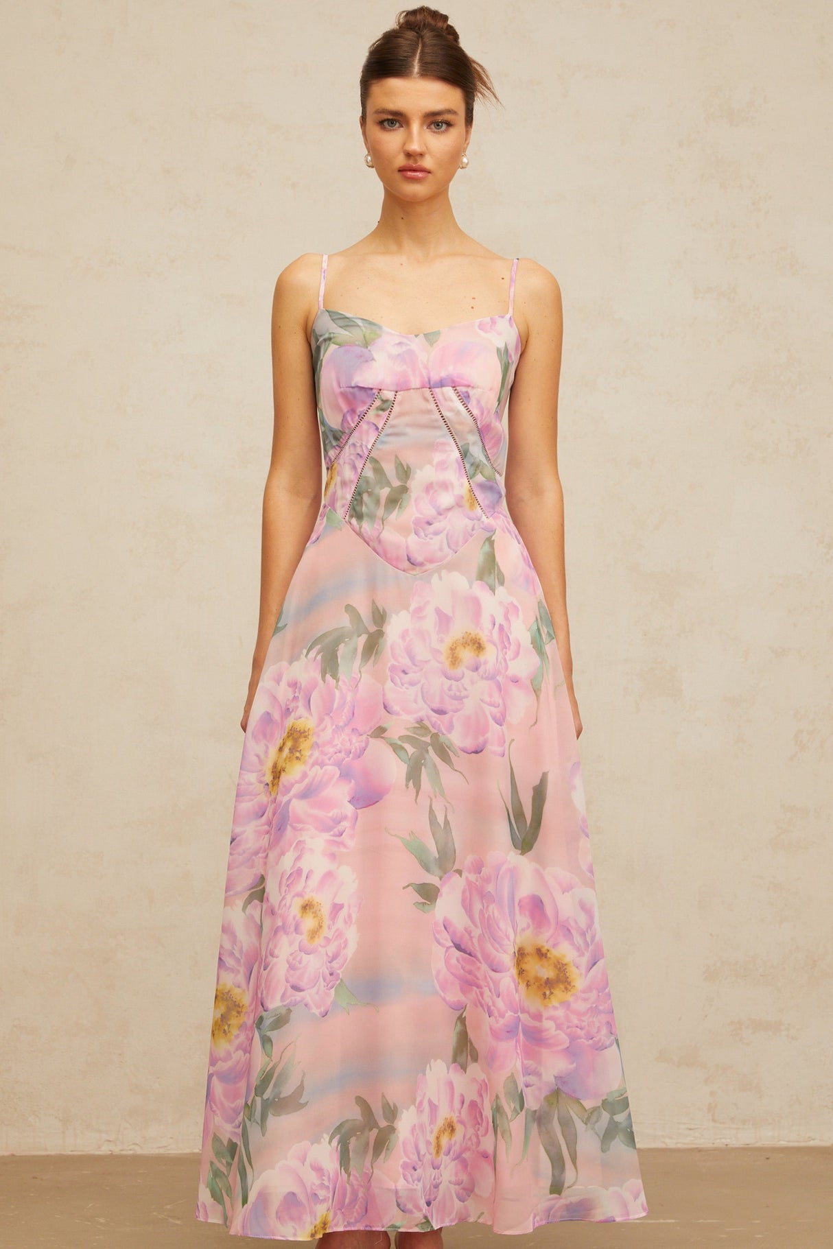 Aurohaya Gaëlle pink floral-print draped maxi dress