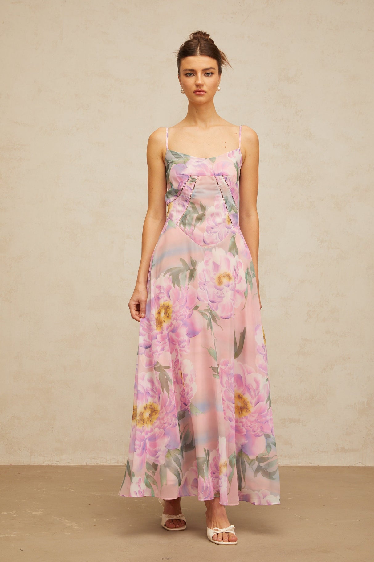 Aurohaya Gaëlle pink floral-print draped maxi dress