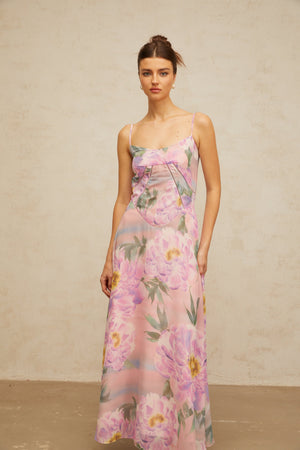 Aurohaya Gaëlle pink floral-print draped maxi dress