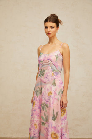Aurohaya Gaëlle pink floral-print draped maxi dress
