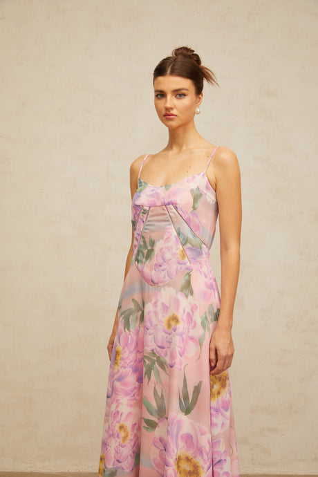 Aurohaya Gaëlle pink floral-print draped maxi dress