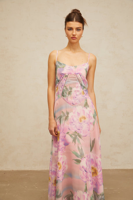 Aurohaya Gaëlle pink floral-print draped maxi dress