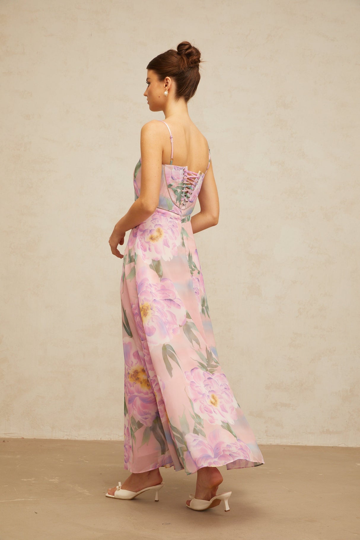 Aurohaya Gaëlle pink floral-print draped maxi dress