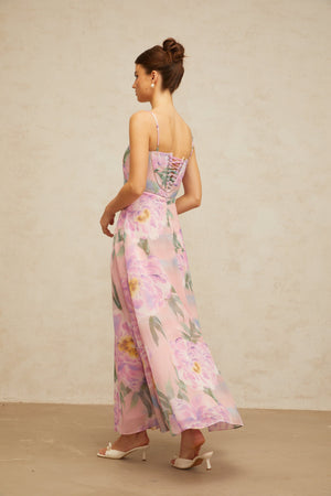 Aurohaya Gaëlle pink floral-print draped maxi dress