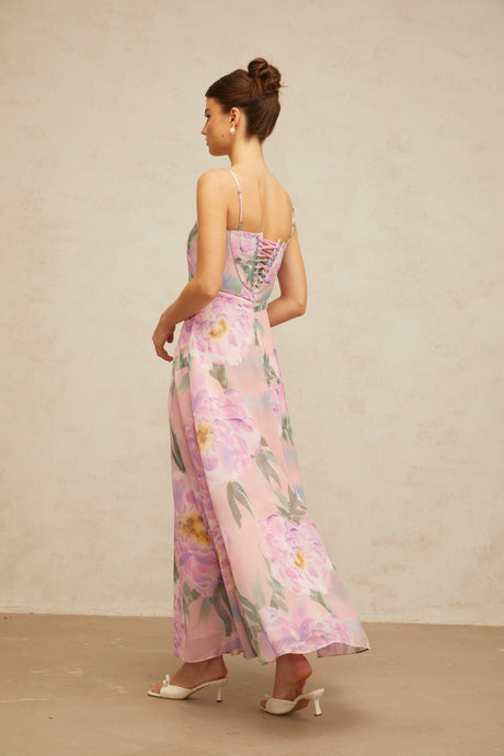 Aurohaya Gaëlle pink floral-print draped maxi dress