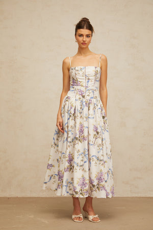 Aurohaya Fleur floral-print midi dress in White