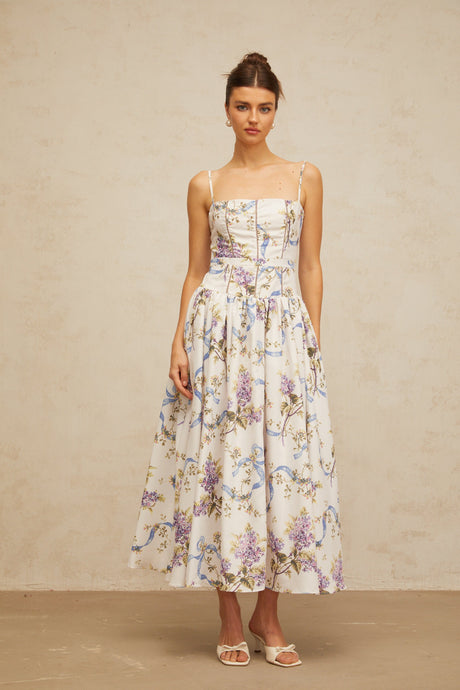 Aurohaya Fleur floral-print midi dress in White