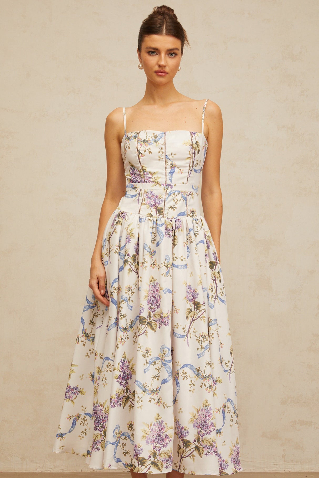 Aurohaya Fleur floral-print midi dress in White