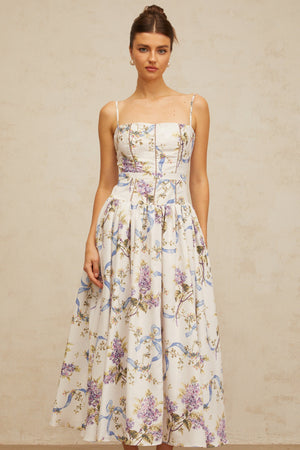 Aurohaya Fleur floral-print midi dress in White