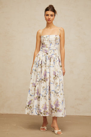 Aurohaya Fleur floral-print midi dress in White