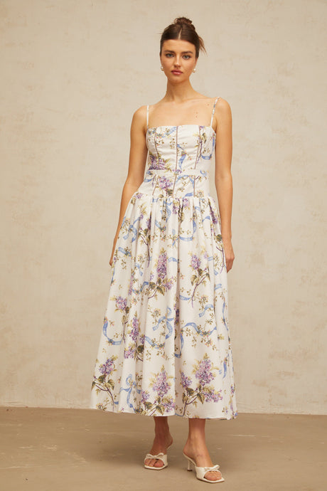 Aurohaya Fleur floral-print midi dress in White