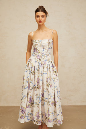 Aurohaya Fleur floral-print midi dress in White