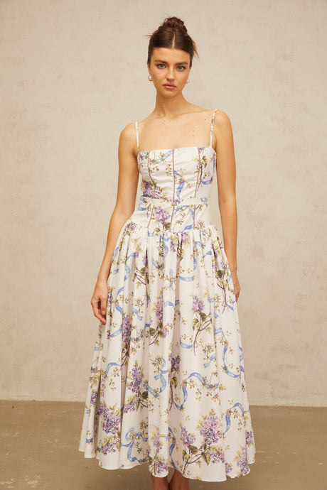 Aurohaya Fleur floral-print midi dress in White