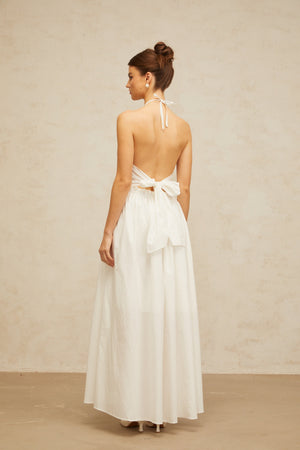 Aurohaya Bérénice white cut-out floral-embroidered shirred maxi dress