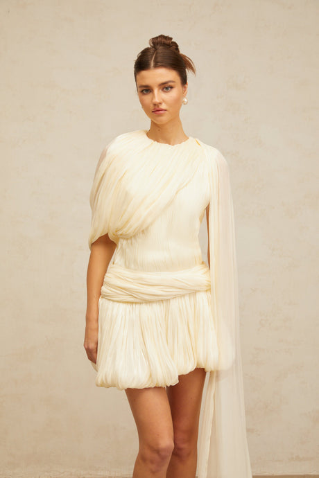Aurohaya Cyrielle Pleated Mini Dress with Ribbon Design Accent