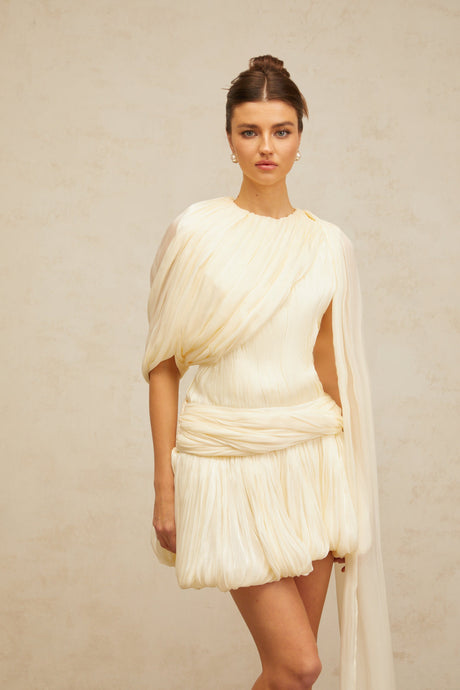 Aurohaya Cyrielle Pleated Mini Dress with Ribbon Design Accent