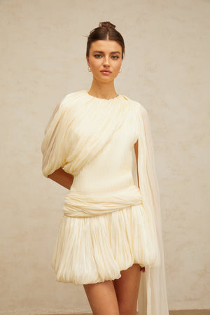 Aurohaya Cyrielle Pleated Mini Dress with Ribbon Design Accent