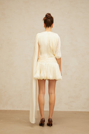 Aurohaya Cyrielle Pleated Mini Dress with Ribbon Design Accent