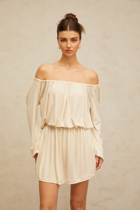 Aurohaya Emma neutrals structured-design mini dress