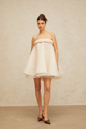 Aurohaya Violette white braid-detail puff mini dress