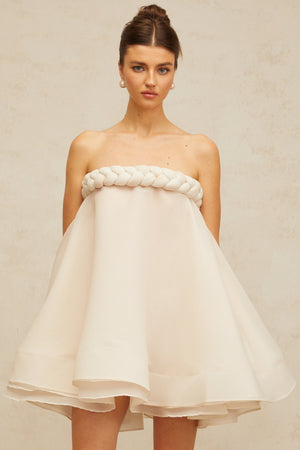 Aurohaya Violette white braid-detail puff mini dress