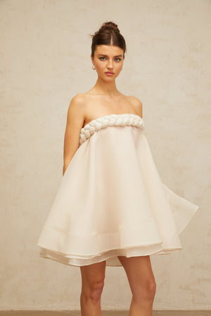 Aurohaya Violette white braid-detail puff mini dress