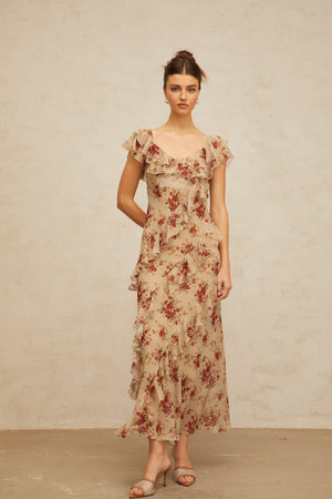 Aurohaya Déotille ruffled floral-print flared maxi dress