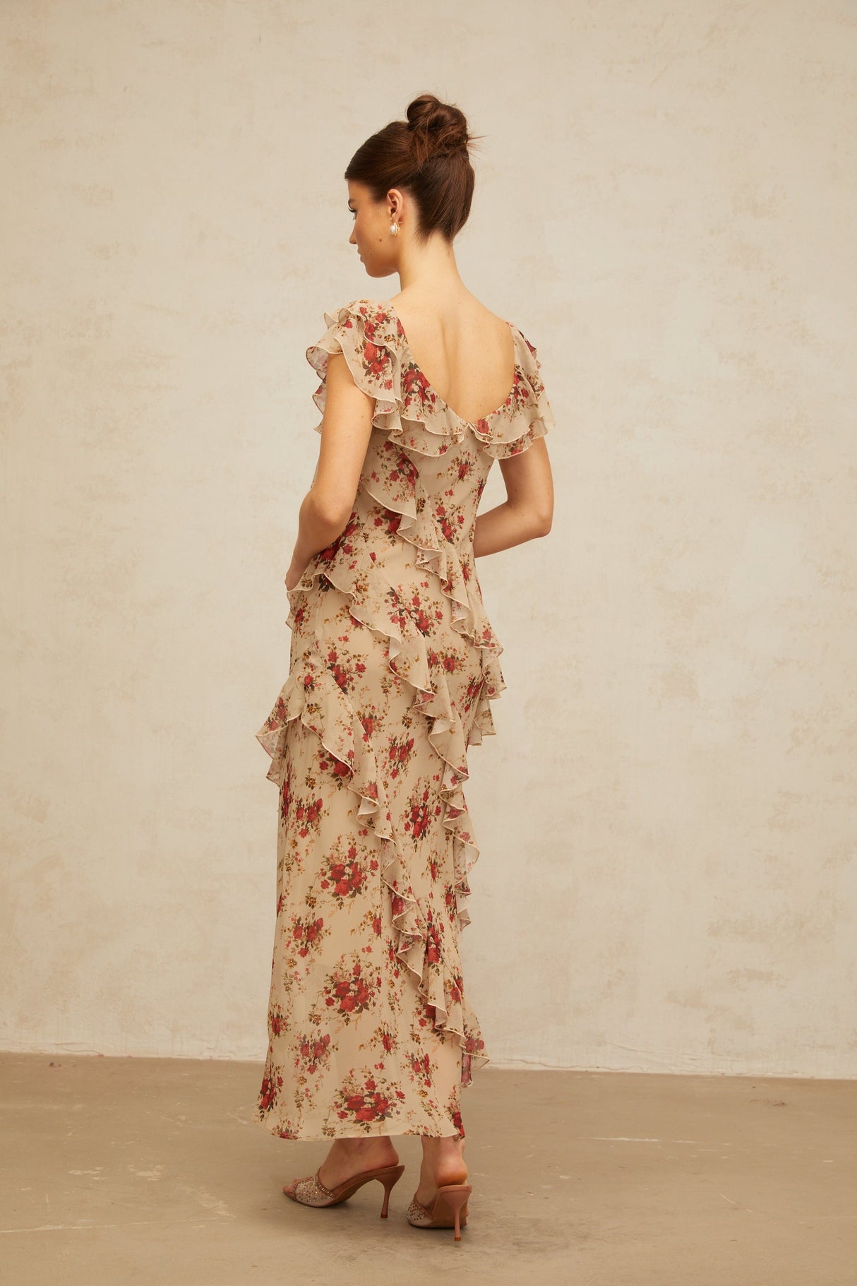 Aurohaya Déotille ruffled floral-print flared maxi dress