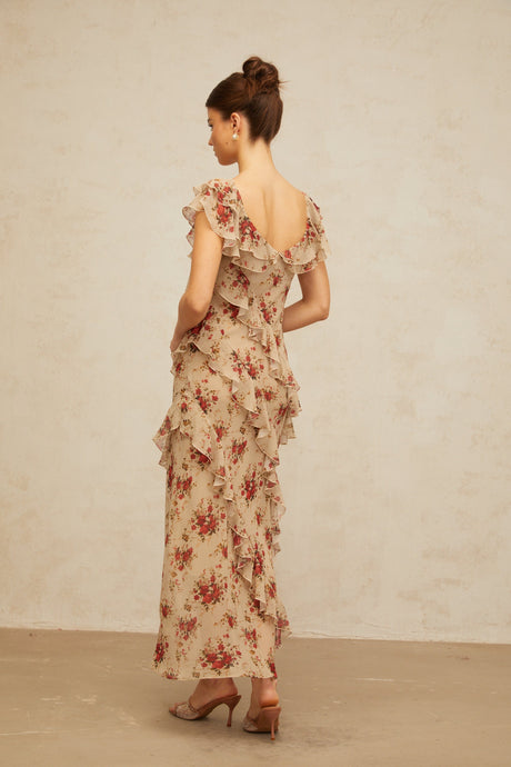 Aurohaya Déotille ruffled floral-print flared maxi dress