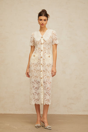 Aurohaya Sophie off-white corded-lace midi dress