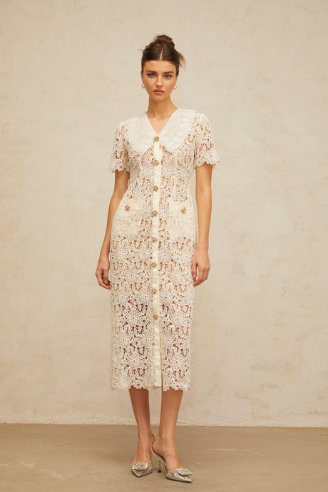 Aurohaya Sophie off-white corded-lace midi dress