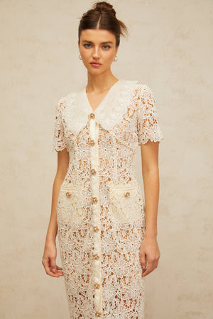 Aurohaya Sophie off-white corded-lace midi dress