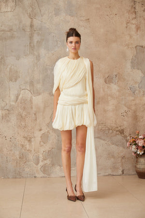 Aurohaya Cyrielle Pleated Mini Dress with Ribbon Design Accent
