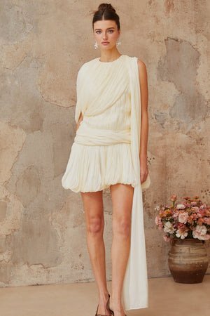 Aurohaya Cyrielle Pleated Mini Dress with Ribbon Design Accent